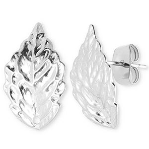 Fornituras acero inox pendientes hoja con anilla Plateado