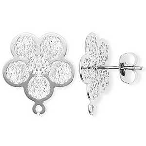 Fornituras acero inox pendientes flor con anilla Plateado