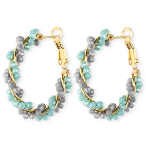 Pendientes faceteados criollas espiral Azul cerceta claro-azul gris-dorado