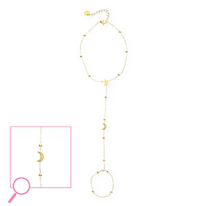 Pulseras anillo Acero Inox luna y estrella Dorado-cristal