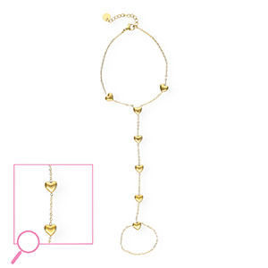 Pulseras anillo Acero Inox coraz&oacute;n Dorado