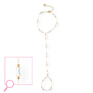 Pulseras anillo Acero Inox Dorado-cristal AB-blanco
