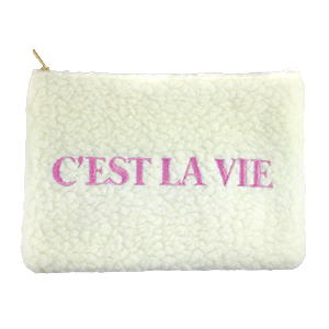 Neceser tejido Teddy "C'EST LA VIE" Blancuzco-p&uacute;rpura