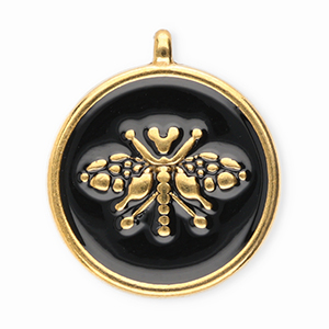 Colgantes Acero Inox redondos con abeja Dorado-negro