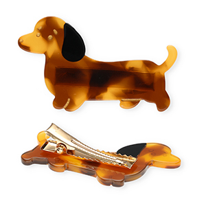 Accesorios pinza para el pelo perrito salchicha Marr&oacute;n-negro-dorado