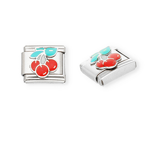 Acero Inox link-eslab&oacute;n para pulsera italiana con dijes Acero Inox cerezas Plateado-rojo-verde