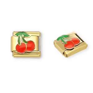 Acero Inox link-eslab&oacute;n para pulsera italiana con dijes Acero Inox cerezas Dorado-rojo-verde