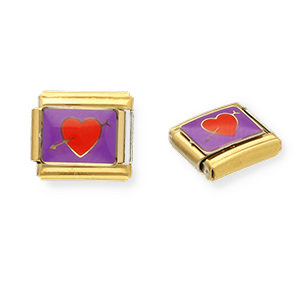 Acero Inox link-eslab&oacute;n para pulsera italiana con dijes Acero Inox coraz&oacute;n con flecha Dorado-p&uacute;rpura-rojo