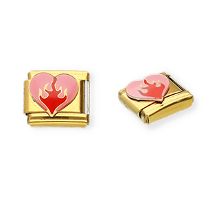Acero Inox link-eslab&oacute;n para pulsera italiana con dijes Acero Inox coraz&oacute;n Dorado-rosa-rojo