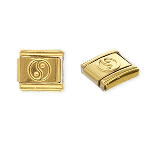Acero Inox link-eslab&oacute;n para pulsera italiana con dijes Acero Inox Yin & Yang Dorado