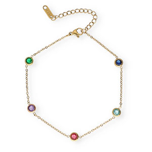Pulseras tobillera Acero Inox cristal Dorado