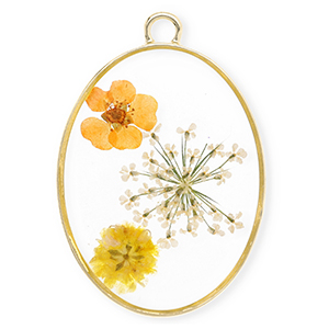 Colgantes con flores secas &oacute;valo Dorado-blancuzco-naranja delicado-naranja