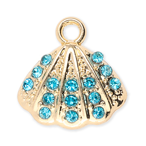 Colgantes met&aacute;licos concha con strass Dorado-azul