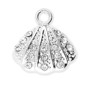 Colgantes met&aacute;licos concha con strass Plateado-transparente