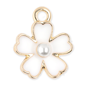 Colgantes met&aacute;licos flor con perla Dorado-blanco