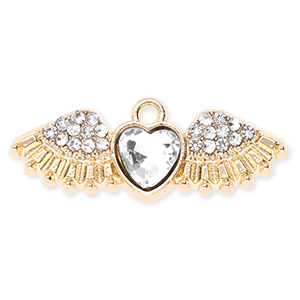 Colgantes met&aacute;licos coraz&oacute;n con ala con strass Dorado-transparente