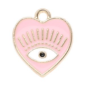 Colgantes met&aacute;licos coraz&oacute;n con ojo providencia Dorado-rosa claro-blanco