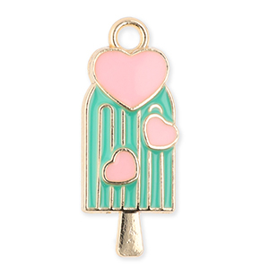 Colgantes met&aacute;licos paleta de hielo con corazones Dorado-verde-rosa claro
