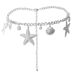 Cadena para la cadera vida marina con imitaci&oacute;n de perlas Plateado-blanco