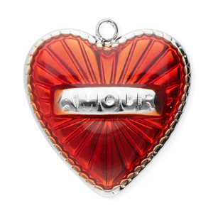 Colgantes Acero Inox coraz&oacute;n Plateado-rojo