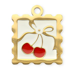 Colgantes Acero Inox cuadrado con cerezas Dorado-rojo-blanco