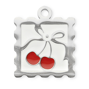 Colgantes Acero Inox cuadrado con cerezas Plateado-rojo-blanco