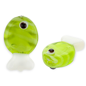 Abalorios de vidrio a mano pez Verde olivia transparente-blanco-negro