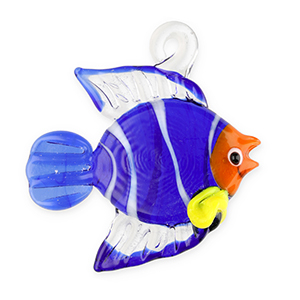 Colgantes de vidrio pintados a mano pez Azul oscuro transparente-blanco-naranja-amarillo