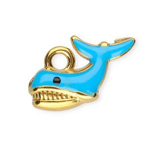 Colgantes Acero Inox esmalte ballena Dorado-azul