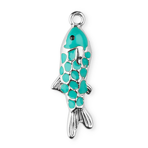 Colgantes Acero Inox esmalte pez Plateado-Turquesa verde