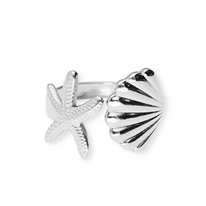 Anillos Acero Inox estrella de mar y concha Plateado