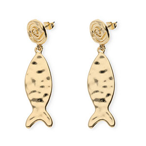 Pendientes trendy espiral & pez con perno de acero inox Dorado