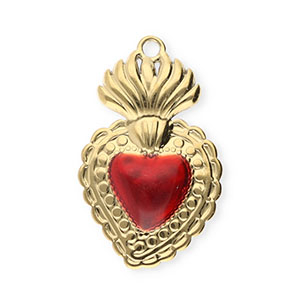 Colgantes Acero Inox coraz&oacute;n Dorado-rojo