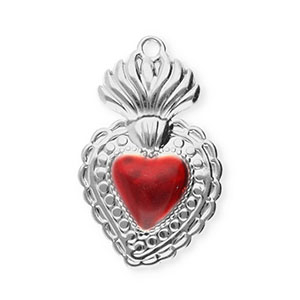 Colgantes Acero Inox coraz&oacute;n Plateado-rojo
