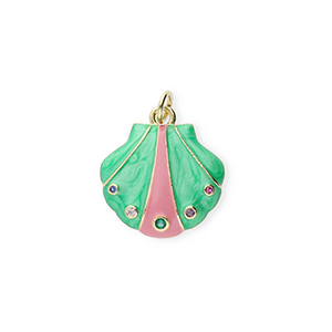 Metal TQ lat&oacute;n colgante concha con strass Dorado-verde-rosa-transparente