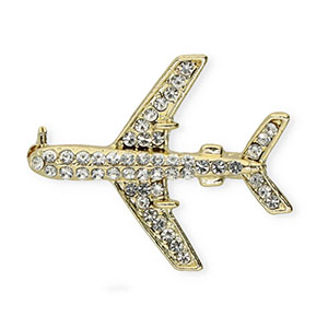 Broches avi&oacute;n con strass Dorado-cristal