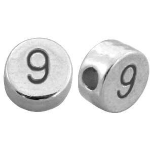 Abalorios n&uacute;meros met&aacute;licos DQ # 9 plata vieja (sin n&iacute;quel)