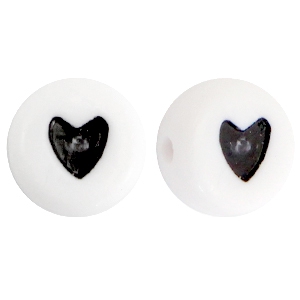 Abalorios letra acr&iacute;licas coraz&oacute;n negro-blanco